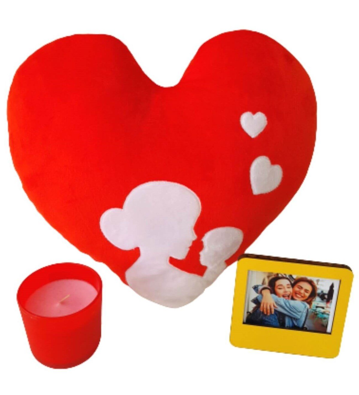 Kişiye Özel Fotoğraflı Anne Bebek Kalp Yastık Kırmızı Mum Hediye Seti Yeni Doğan Hediye Seti;Yeni Doğan Hediye Seti
