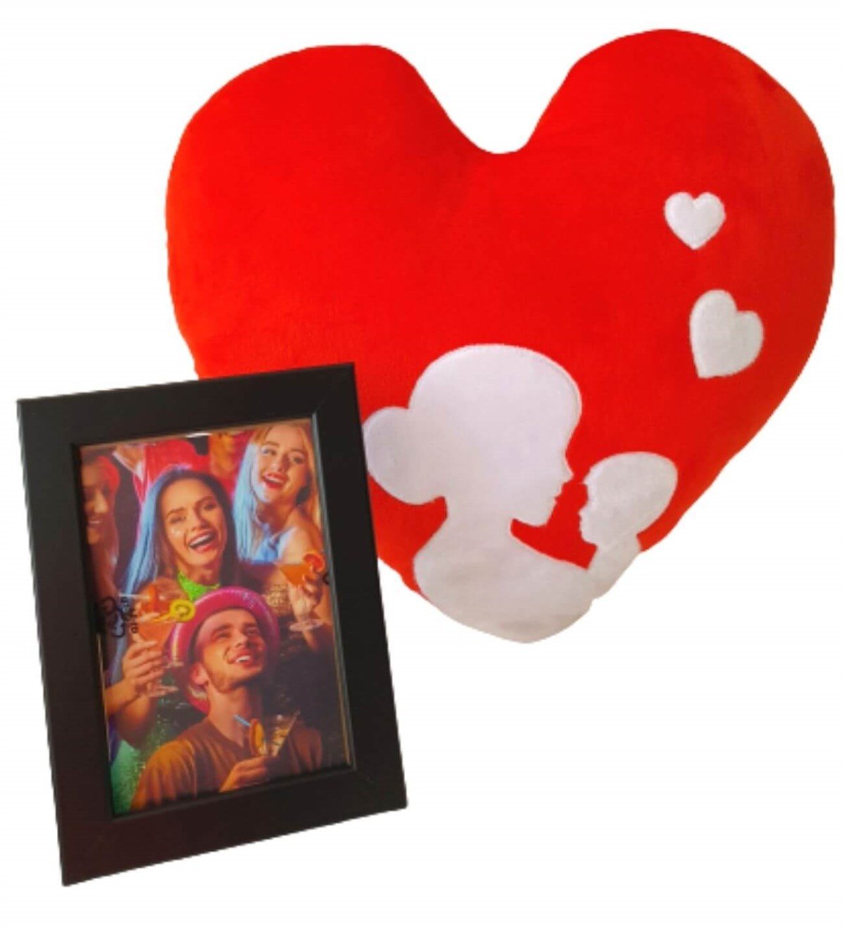 Kişiye Özel Siyah Çerçeveli Fotoğraflı Anne Bebek Kalp Yastık Hediye Seti Yeni Doğan Hediye Seti;Yeni Doğan Hediye Seti