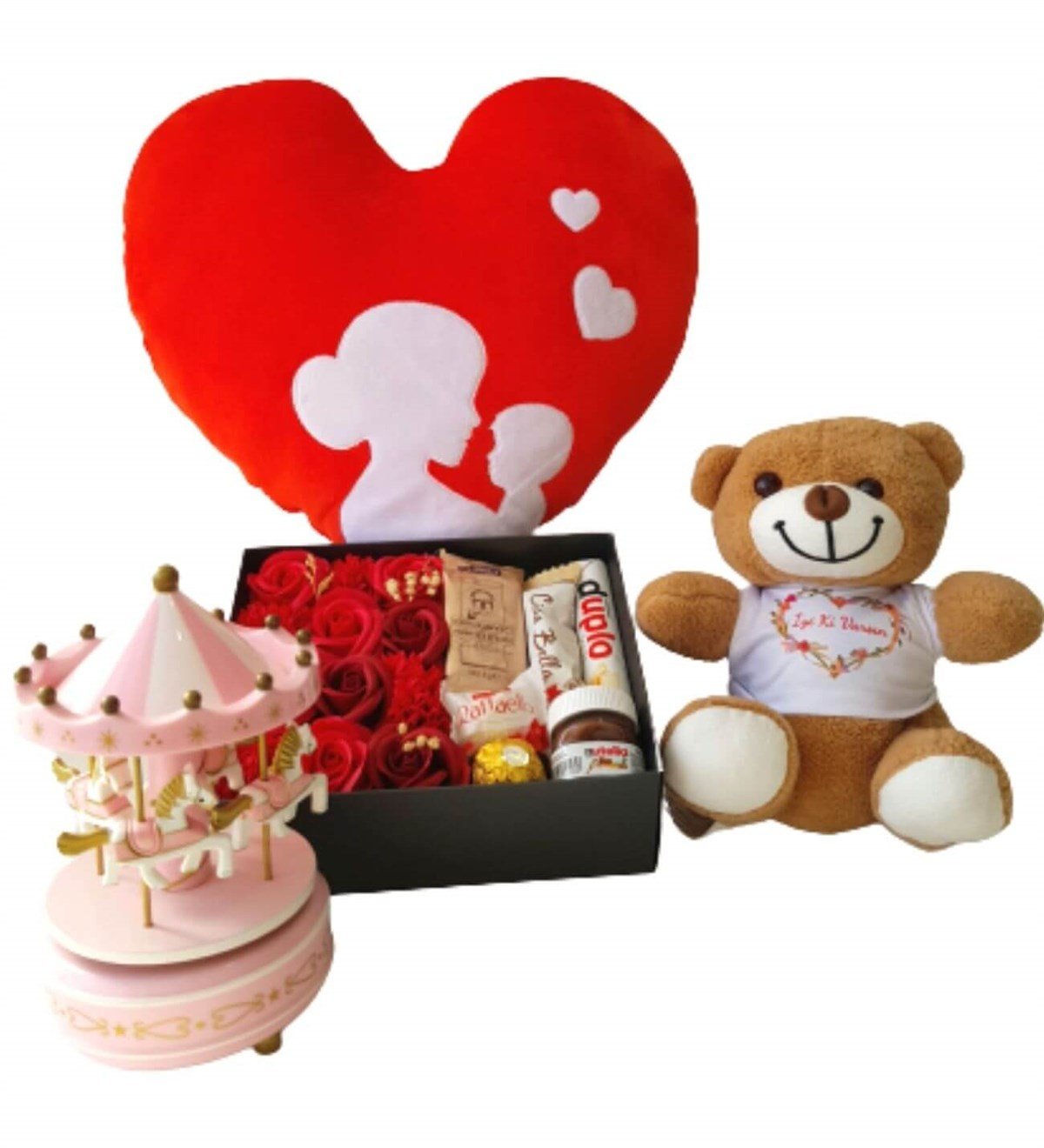 Hanbeyi Anne Bebek Kalp Yastık Özel Kutuda Karışık Ferrero Çikolata  İyiki Varsın Ayıcık Atlı Karınca Yeni Doğan Hediye Seti;Yeni Doğan Hediye Seti