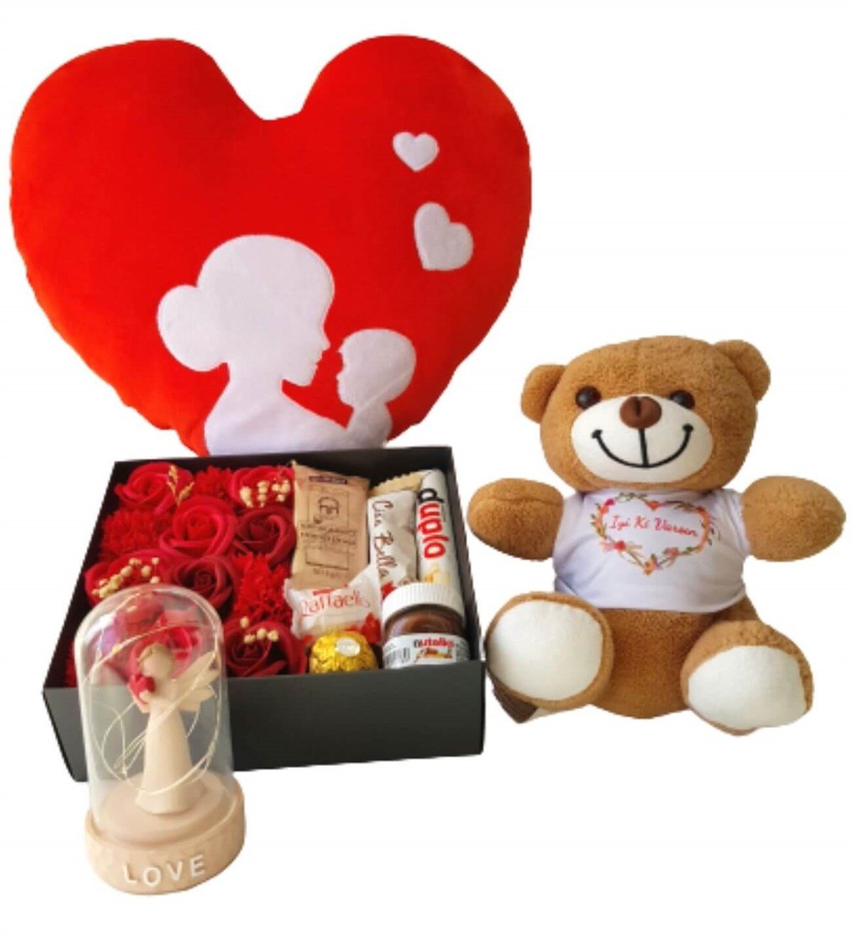 Anne Bebek Kalp Yastık Özel Kutuda Karışık Ferrero Çikolata  İyiki Varsın Ayıcık Işıklı Love Fanus Yeni Doğan Hediye Seti;Yeni Doğan Hediye Seti