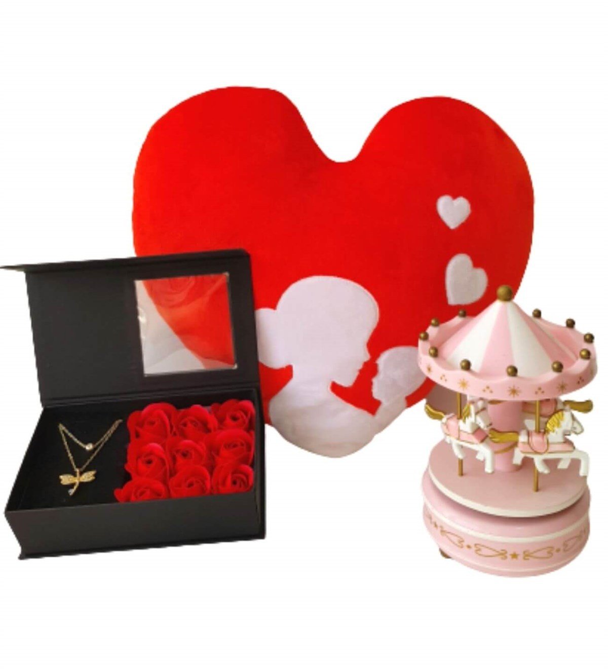 Hanbeyi Anne Bebek Kalp Yastık Gül Kutusunda Yusufcuk Kolye Pembe Atlı Karınca Hediye Seti Yeni Doğan Hediye Seti;Yeni Doğan Hediye Seti