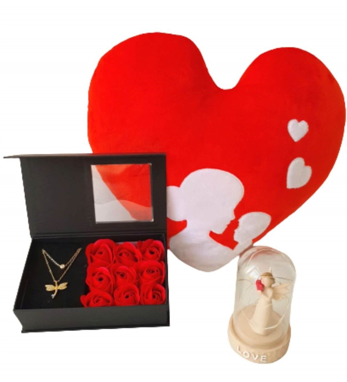 Hanbeyi Anne Bebek Kalp Yastık Gül Kutusunda Yusufcuk Kolye Işıklı Love Fanus Hediye Seti Yeni Doğan Hediye Seti;Yeni Doğan Hediye Seti