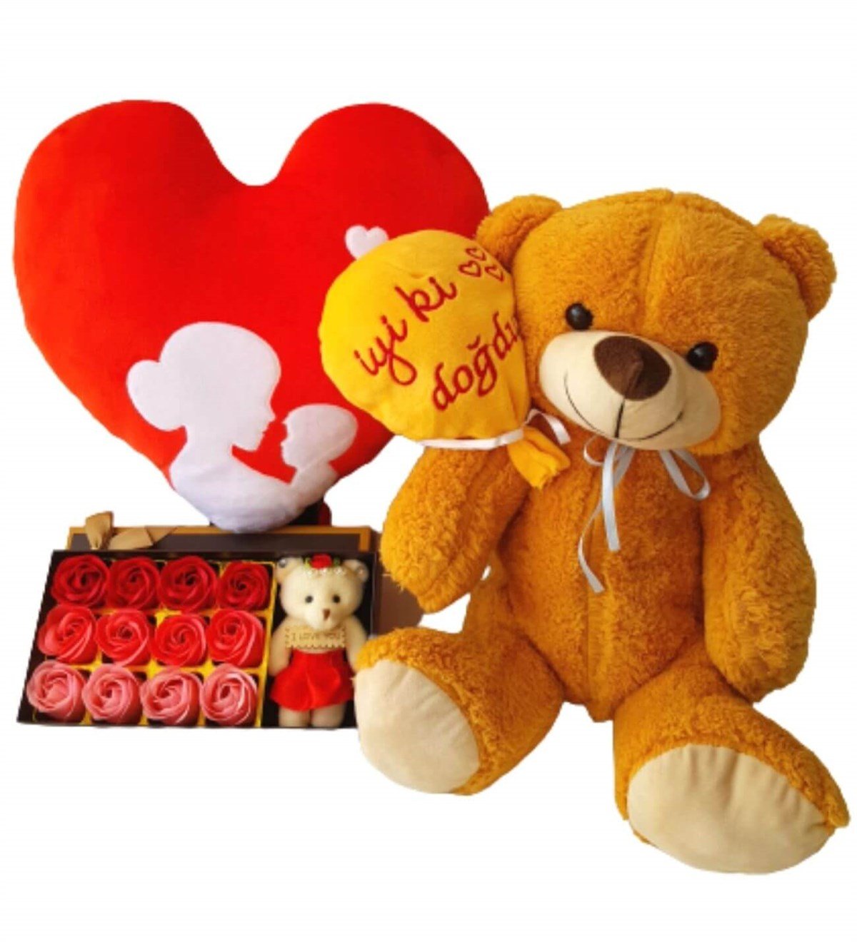 Hanbeyi Anne Bebek Kalp Yastık 12 Gül Kutusu İyiki Doğdun Büyük Ayıcık Hediye Seti Yeni Doğan Hediye Seti;Yeni Doğan Hediye Seti