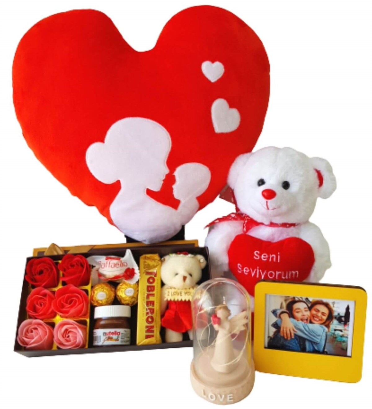 Kişiye Özel Anne Bebek Kalp Yastık Gül Kutusu Ferrero Çikolata Seni Seviyorum Ayıcık Işıklı Love Fanus Yeni Doğan Hediye Seti;Yeni Doğan Hediye Seti