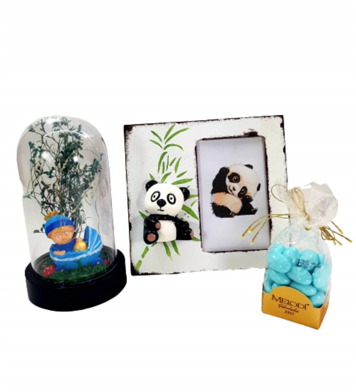 Yeni Doğan Büyük Boy Işıklı Teraryum Kişiye Özel Panda 3D Çerçeve Melodi Çikolata Kişiye Özel;