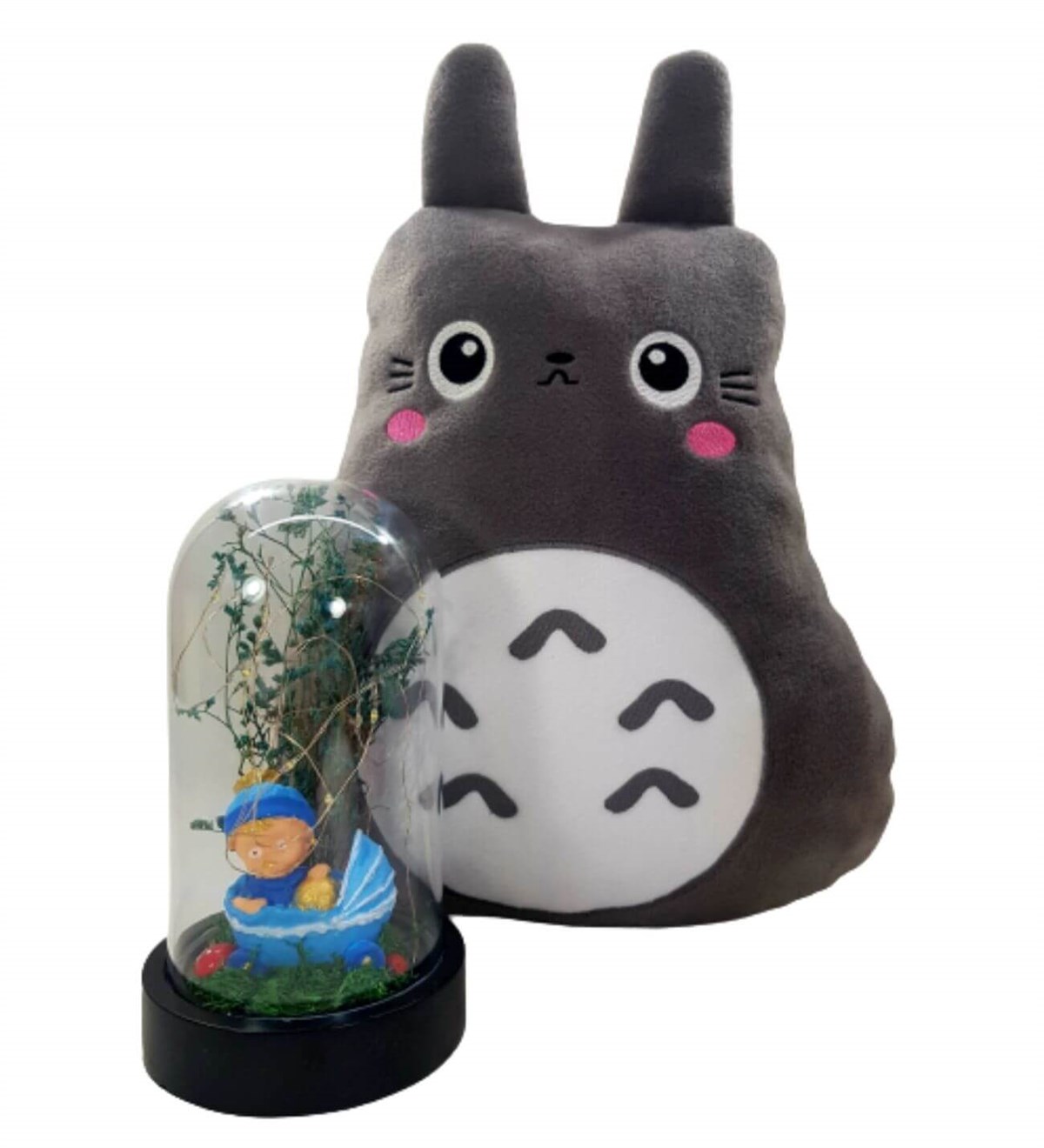 Erkek Çocuk Hoş Geldin Bebek Hediyesi Gri Totoro Yastık  Büyük Boy Işıklı Teraryum Kişiye Özel;