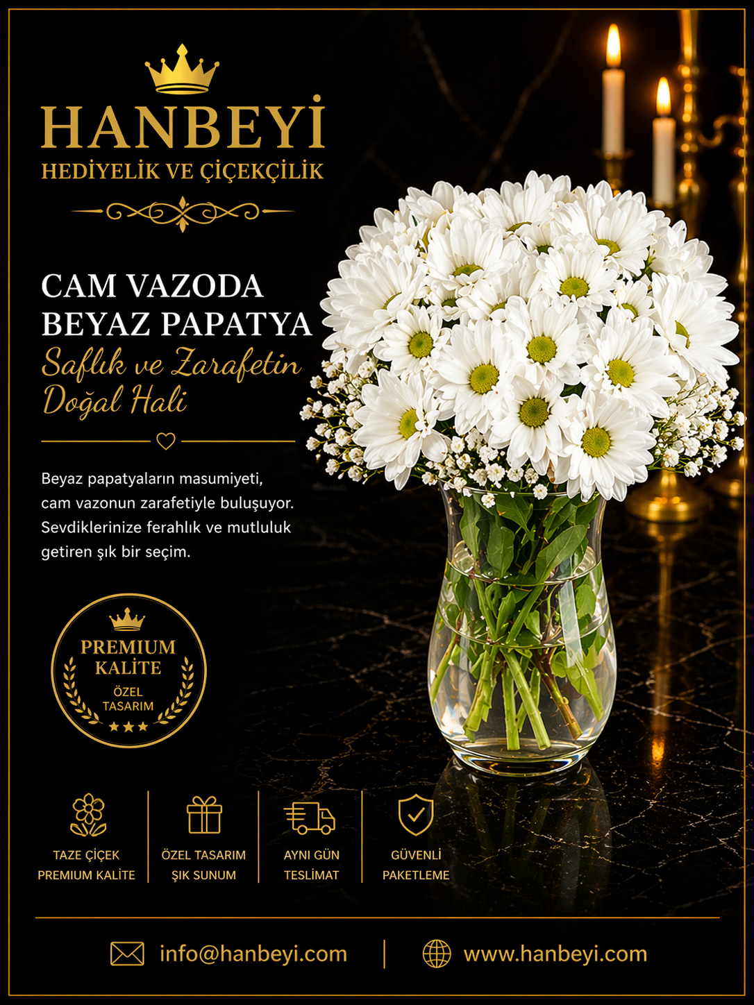 Cam Vazoda Beyaz Papatya | Premium Zarafet Koleksiyonu Avcılar Çiçekçi