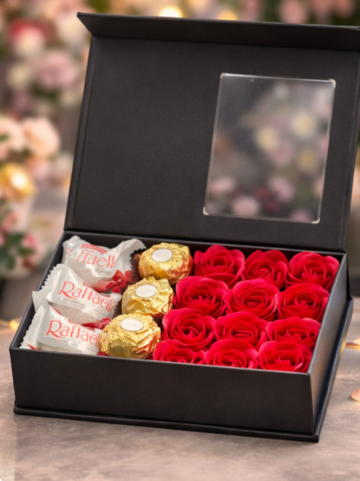 Çantalı Kutuda Kırmızı Gül & Çikolata Hediye Seti – Premium Aşk Kutusu | Hanbeyi KIZ İSTEME BUKETİ