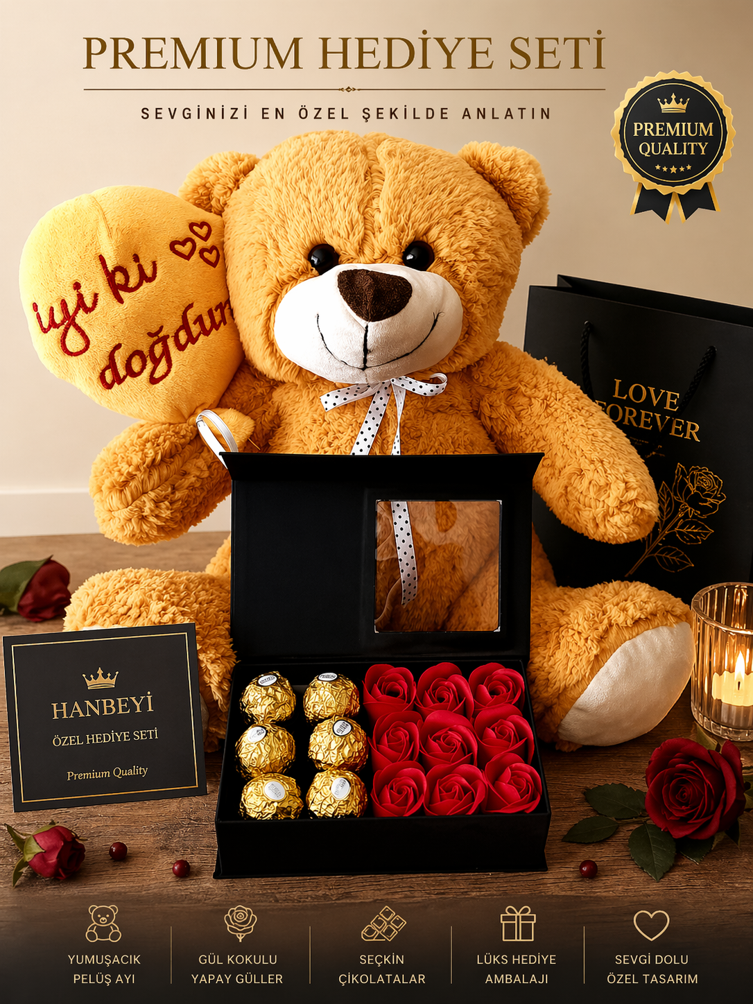 Doğum Günü Hediyesi Kırmızı Gül Kutusunda  Ferrero Rocher Çikolata Seti HEDİYE SETLERİ