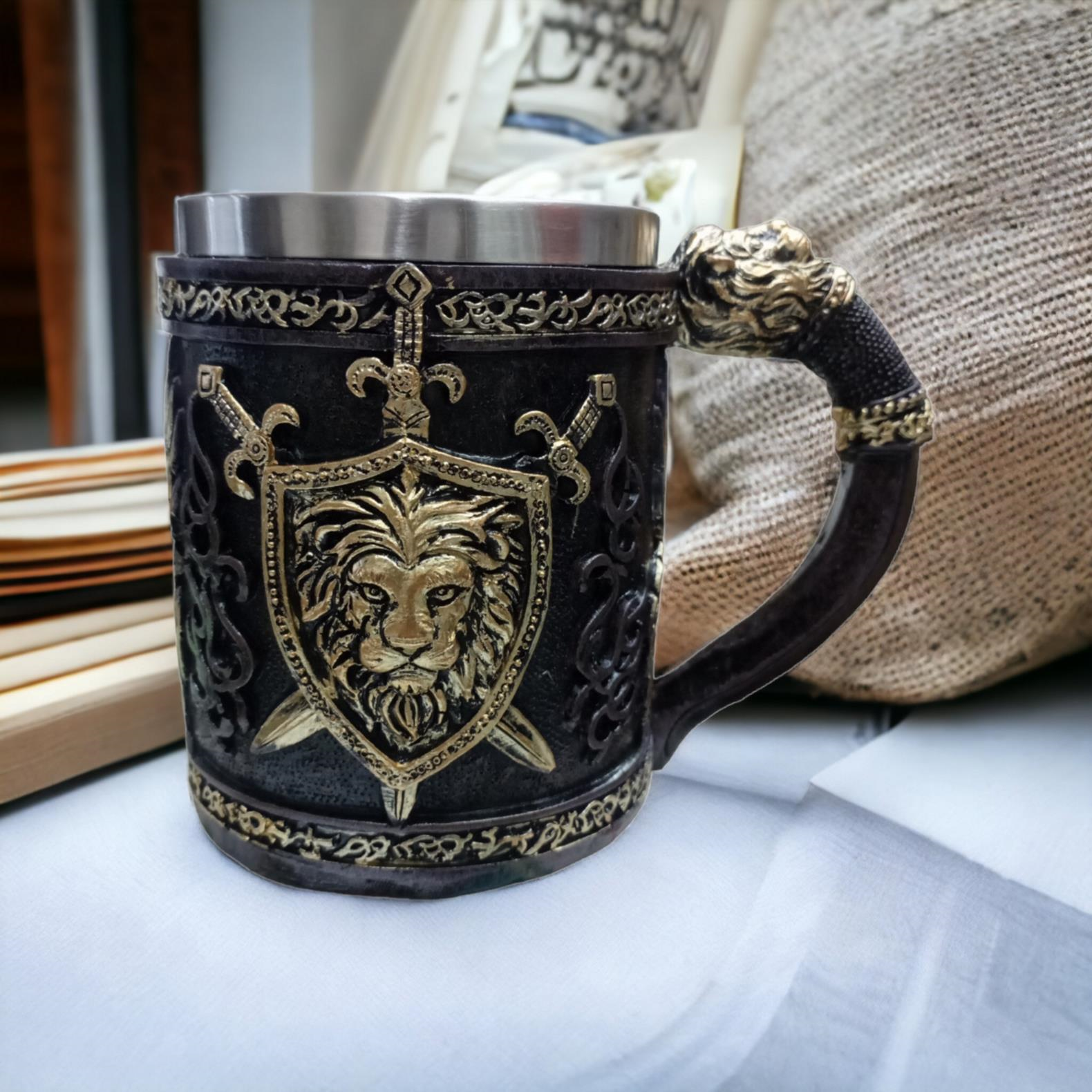 Ortaçağ Temalı - Paslanmaz Çelik Lion Shield Anime Figür Kupa KARAKTER FİGÜR