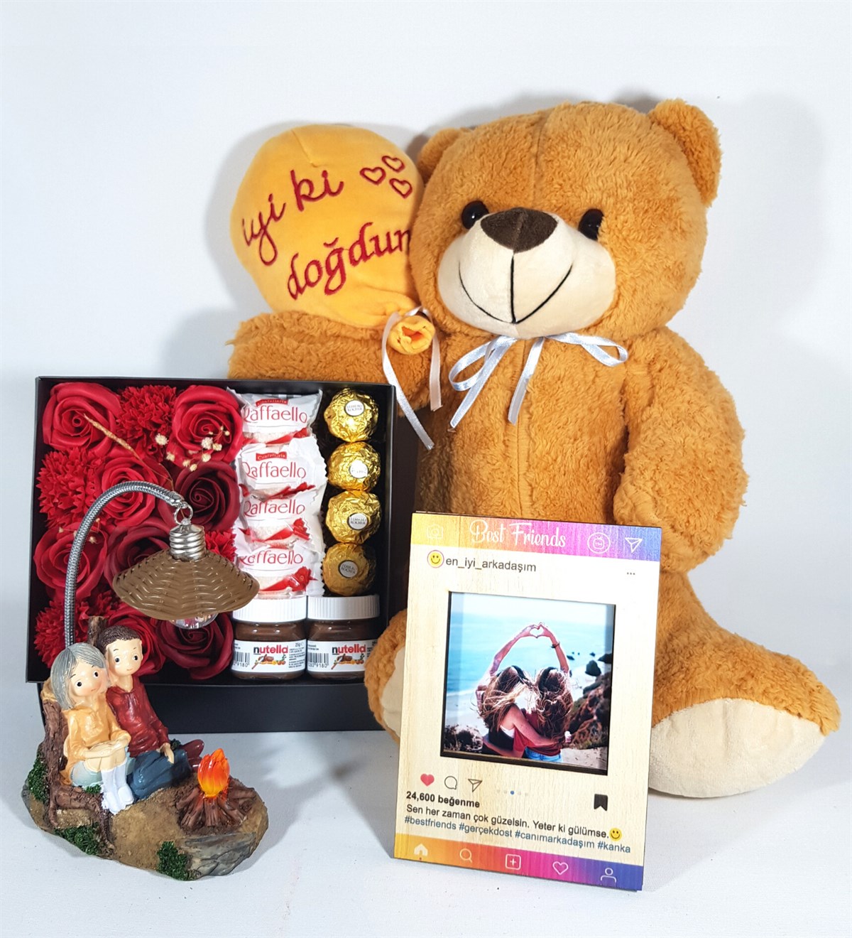 Kişiye Özel Best Friends İnstagram Çerçeve Kamp Ateşinde Mutlu Aşıklar Çikolata Seti Hediye Setleri