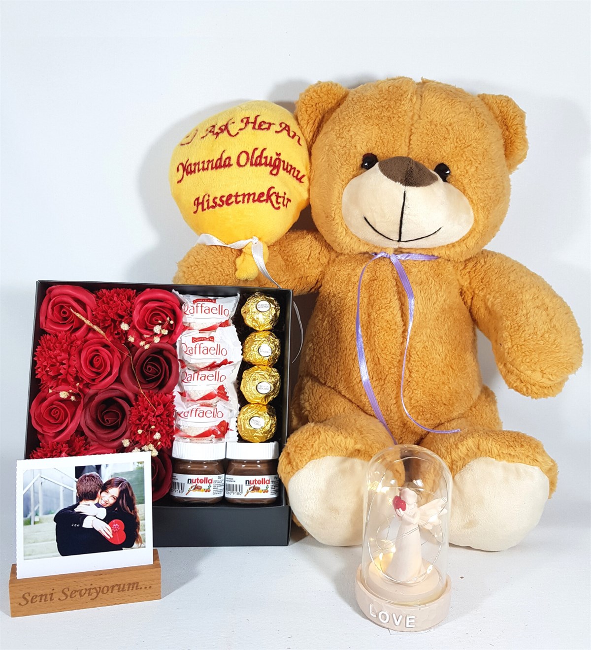Kişiye Özel Sevgiliye Hediye Fotoğraflı Işıklı Şans Meleği Ferrero Çikolata Hediye Set Hediye Setleri