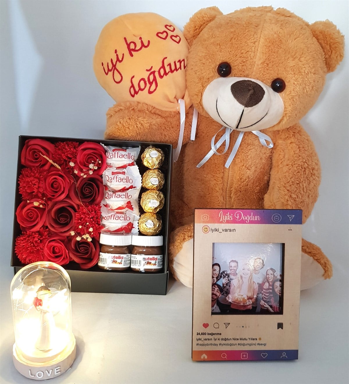 Doğum Günü Hediyesi Kişiye Özel İnstagram Çerçeve Şans Meleği Fanus Ferrero Çikolata Hediye Setleri
