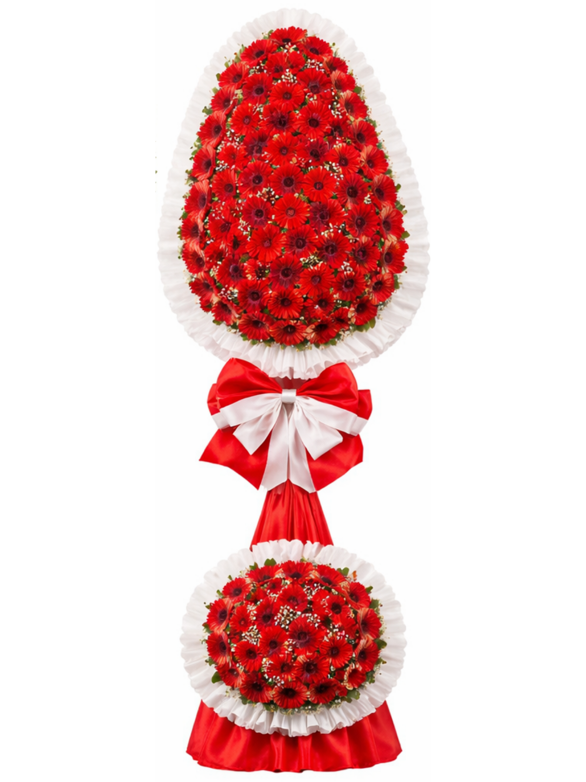 Gerbera Çelenk 2 Katlı Kırmızı – Açılış, Düğün, Kutlama & Cenaze Çelengi | Hanbeyi KIZ İSTEME BUKETİ