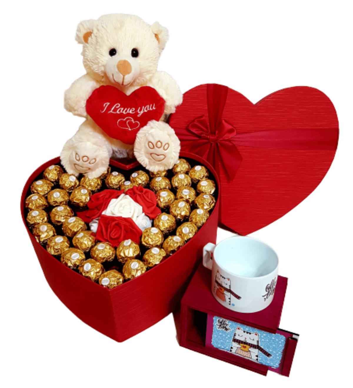 Hanbeyi | Sevgiliye Hediye, Kalp Kutu Rocher Çikolata I Love You Ayıcık  Kedi Kutulu Kupa
