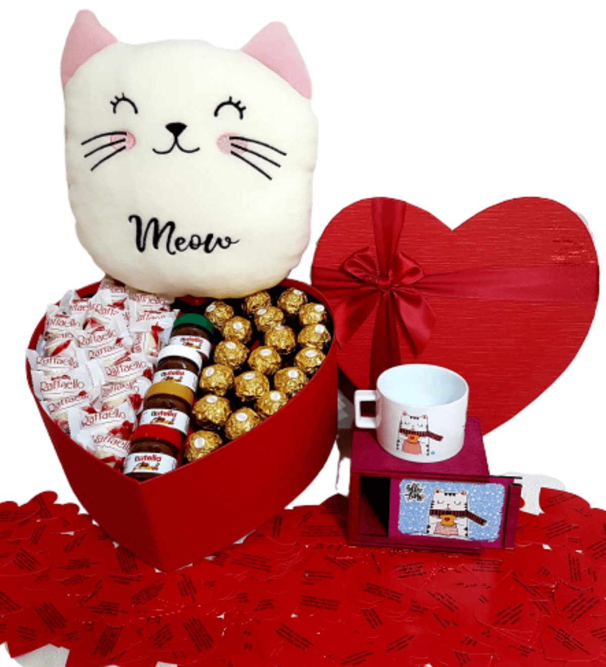 Arkadaşa Hediye Nutella Rocher Raffaello Çikolata Kedi Kutulu Kupa Miyav Yastık HEDİYE