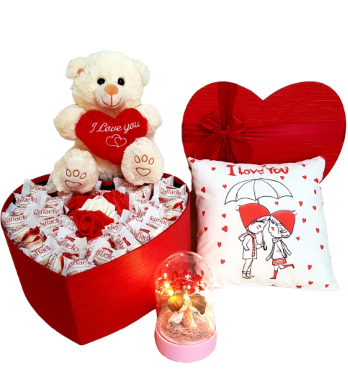 Sevgiliye Hediye Raffaello Çikolata I Love You Özel Set Işıklı Fanus HEDİYE