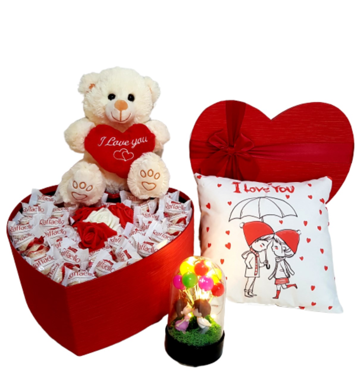 Sevgiliye Hediye Raffaello Çikolata I Love You Özel Set Işıklı Balonlu Fanus HEDİYE