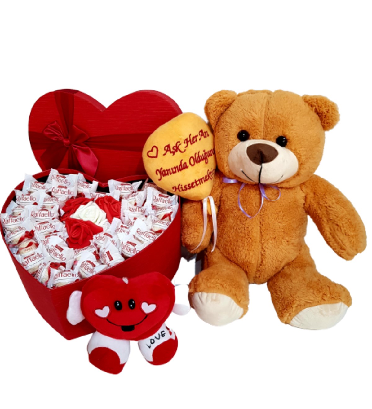 Sevgiliye Hediye, Raffaello Çikolata Aşık Ayıcık Love Kırmızı Kalp Maskot HEDİYE