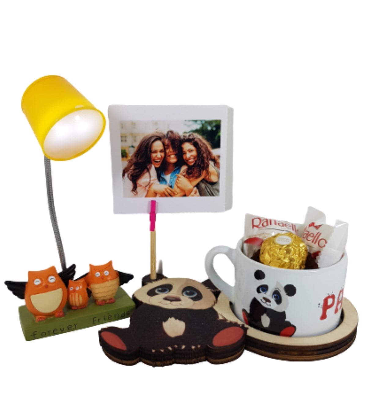 Best Friends Biblo Masa Lambası Panda Özel Tasarım Fotoğraflı Kupa Çikolata Hediye Setleri