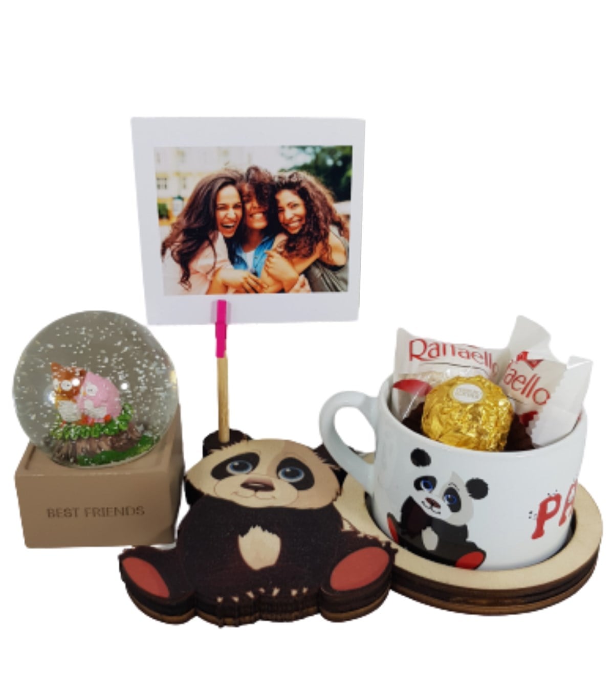 Kişiye Özel Best Friends Kar Küresi Panda Özel Tasarım Fotoğraflı Kupa Çikolata Hediye Setleri