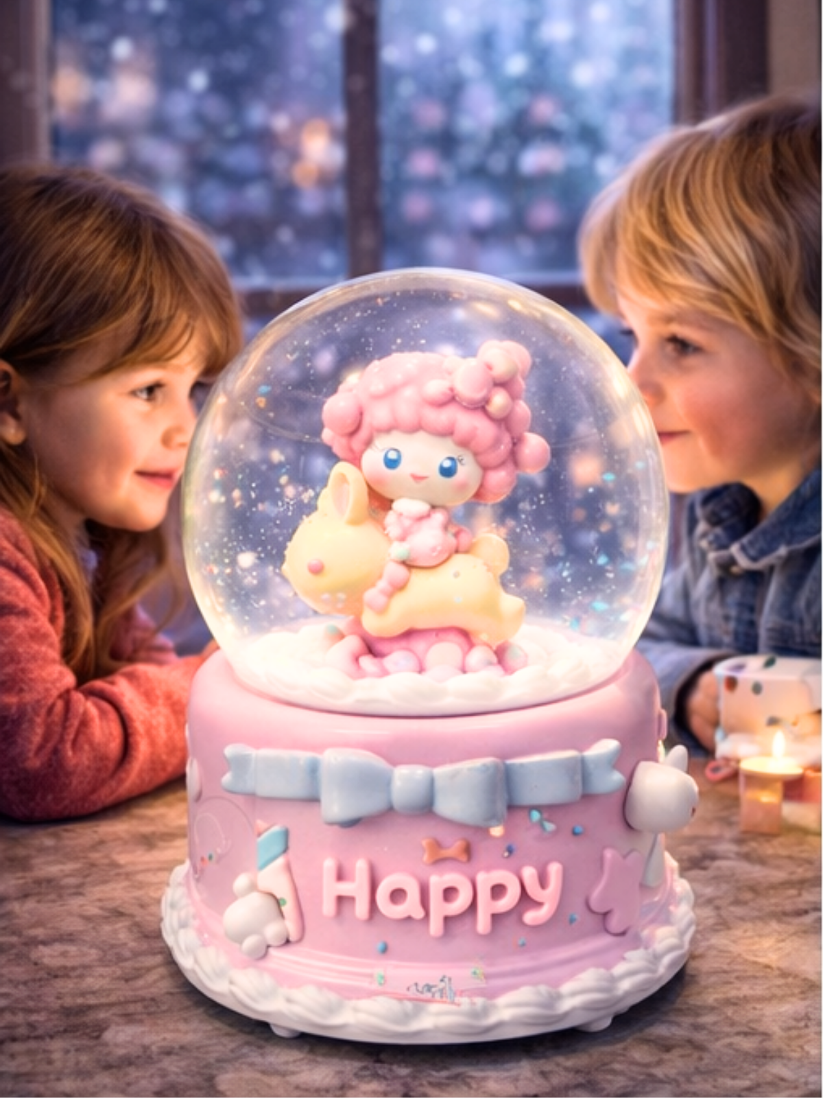 Happy Tavşanlı Kar Küresi – Sevimli Tavşan Figürlü Işıklı Müzikli Kar Küresi DOĞUM GÜNÜ HEDİYESİ