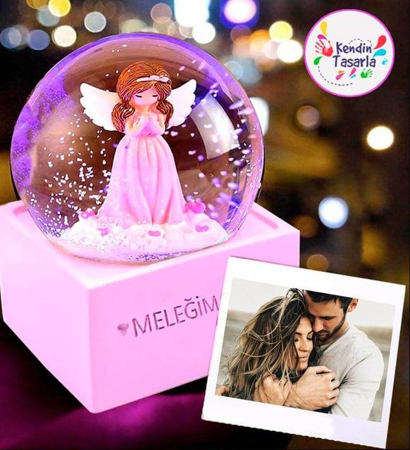 Kişiye Özel Fotoğraflı Pembe Peri Meleğim Kar Küresi Arkadaşa Hediye BANYO GURUBU
