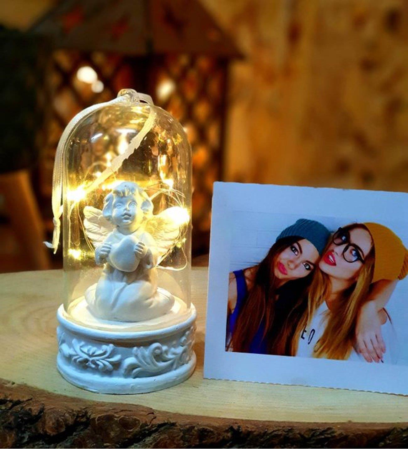 Kişiye Özel Fotoğraflı Dilek Perisi Melek Led Işıklı Dekoratif Fanus BANYO GURUBU