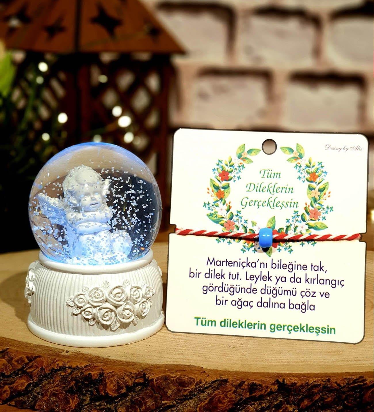 Beyaz Melek Işıklı Kar Küresi & Dilek Bilekliği Arkadaşa Hediye BANYO GURUBU