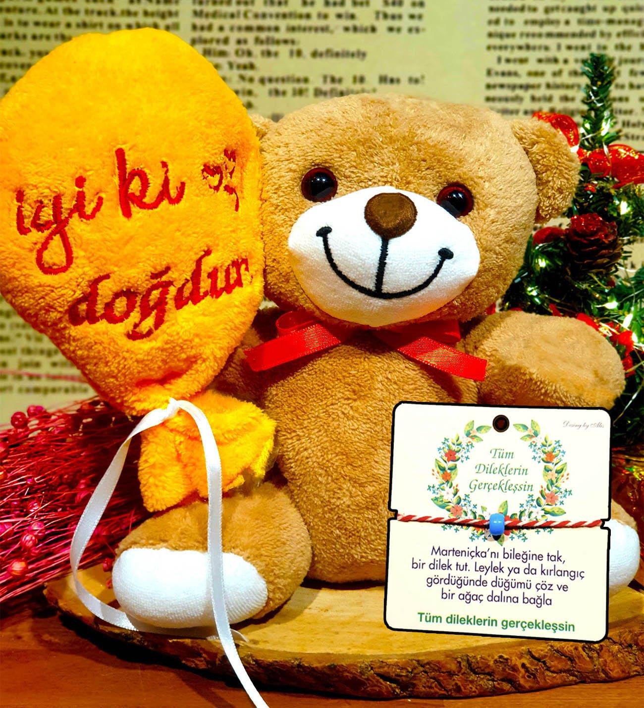İyi Ki Doğdun Peluş Ayıcık & Dilek Bilekliği Doğum Günü Hediyesi BANYO GURUBU