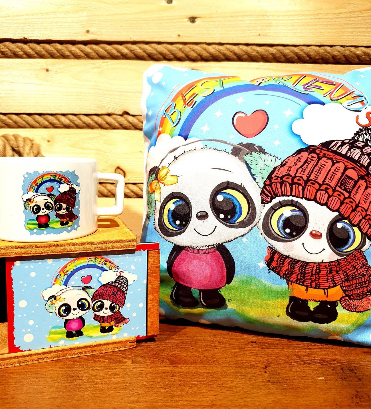 Best Friends Panda Kutulu Kupa Ve Yastık Arkadaşa Hediye BANYO GURUBU