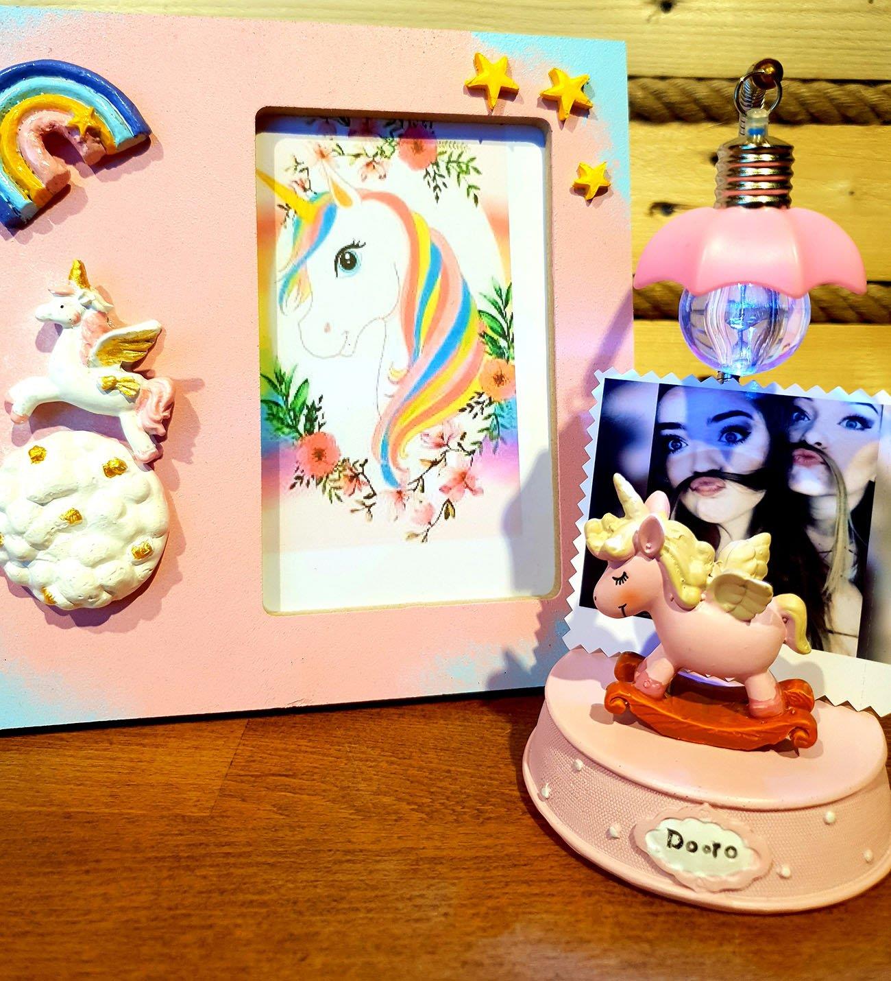 Kişiye Özel Fotoğraflı Pembiş Unicorn Lamba Ve 3D Çerçeve Arkadaşa Hediye BANYO GURUBU
