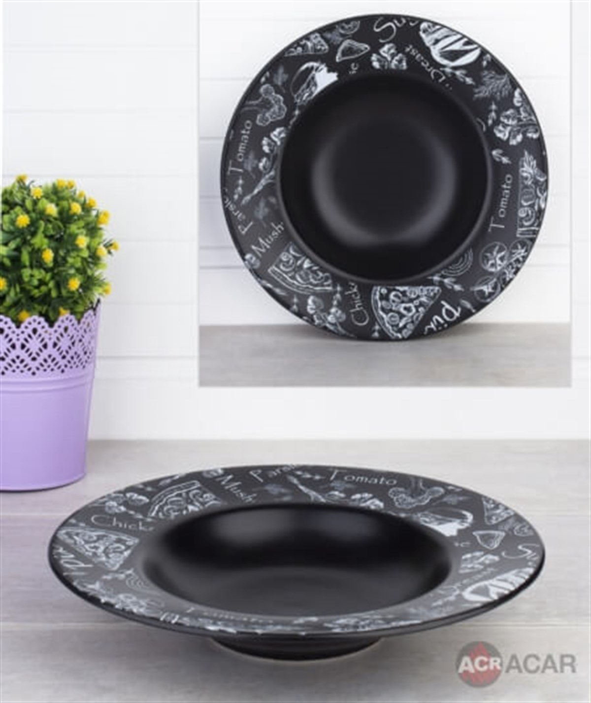 Makarna Tabak Ege Serisi Parlak Siyah Tebeşir Dekor ÇOK SATANLAR