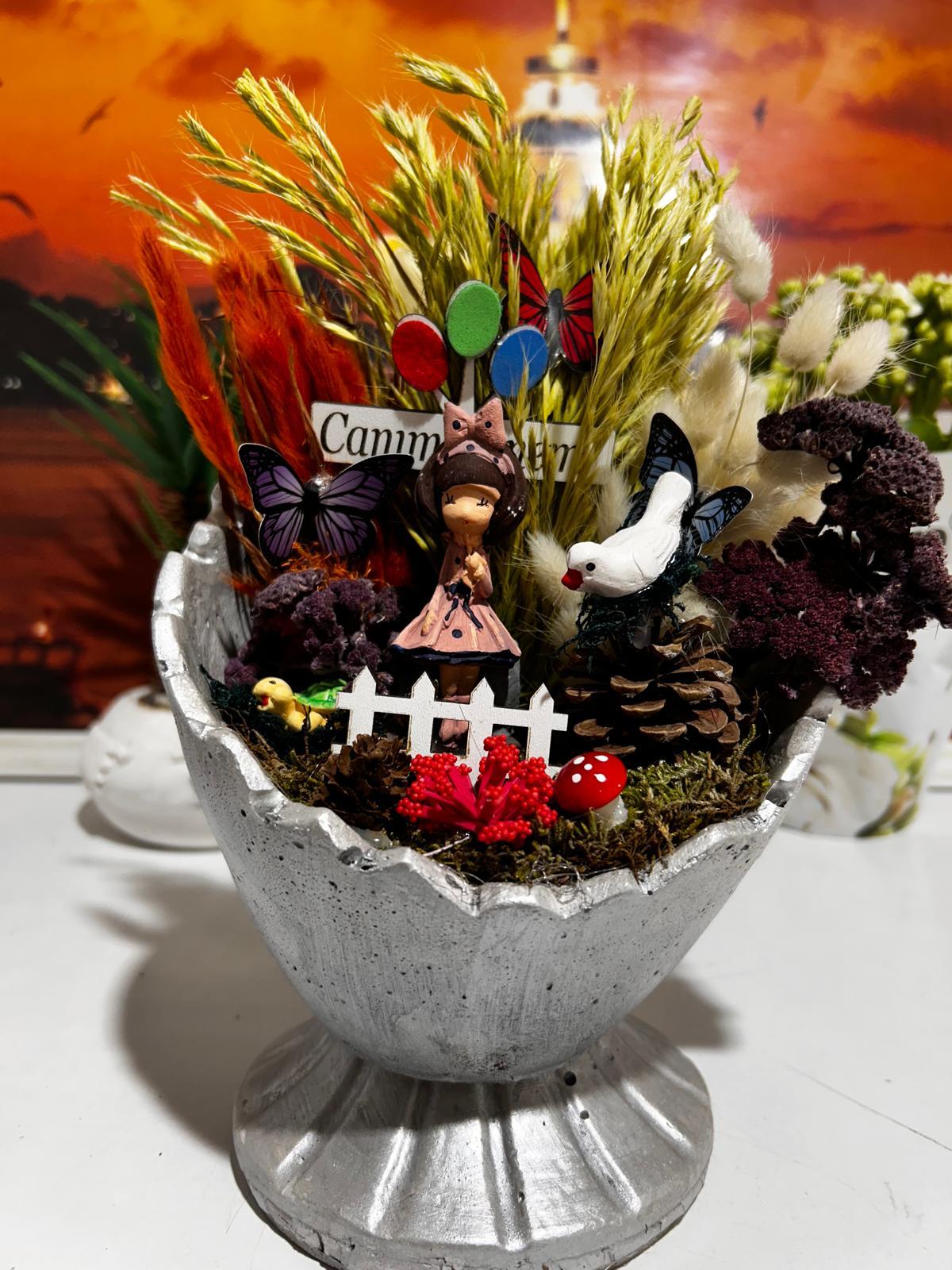 Canım Annem. Işıklı Teraryum. Anneye Hediyesi. Beton Saksıda ANNELER GÜNÜ HEDİYESİ