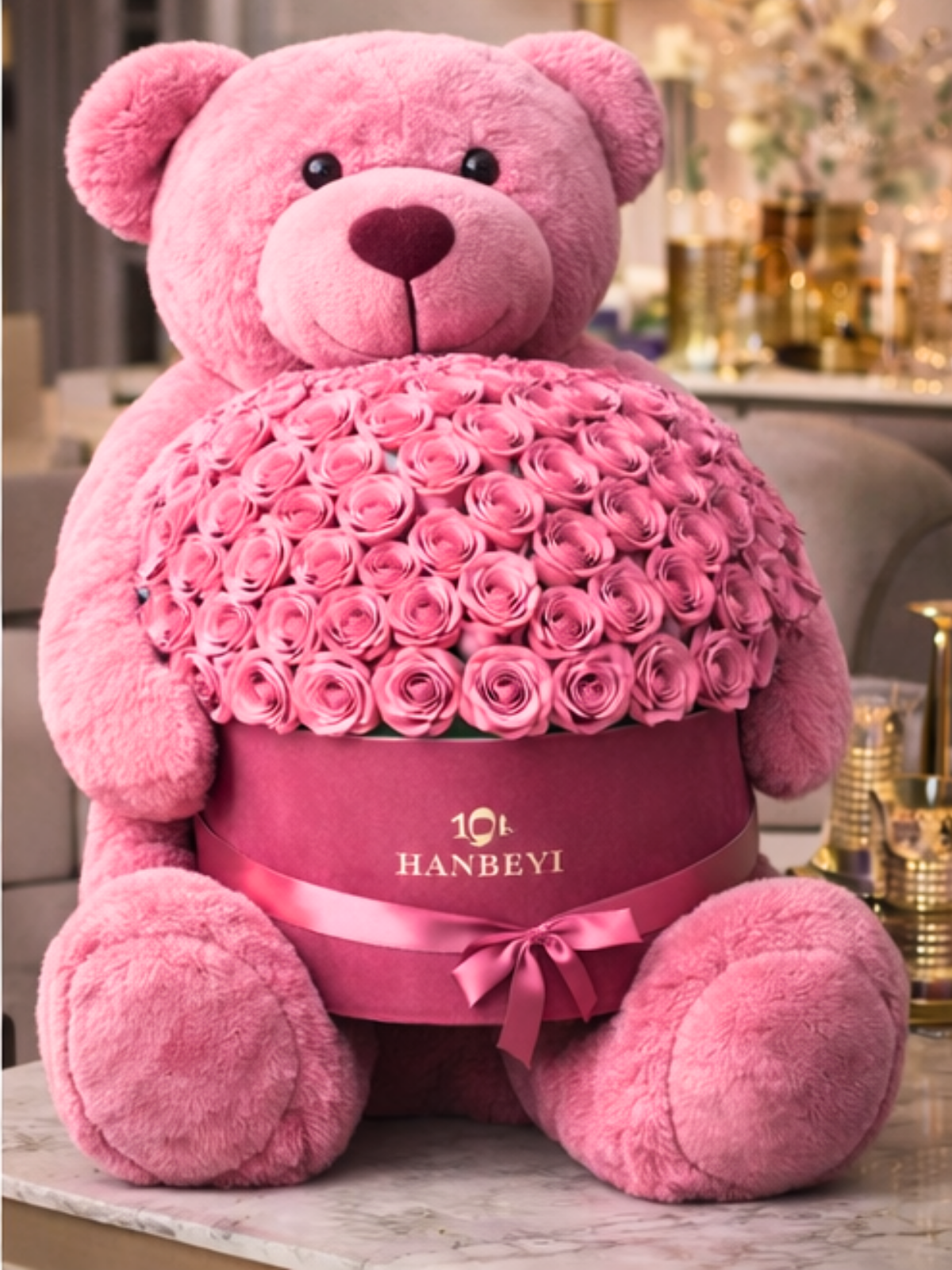 Kutuda Canlı 101 Pembe Gül + 160 Peluş Pembe Ayıcık | Hanbeyi Kutuda Gül