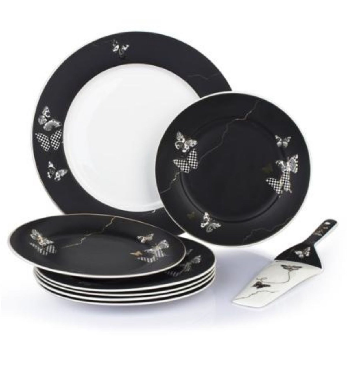 Porselen 8 Parça Pasta Tabak Set 1 Spatula 6 Servis 1 Sunum Tabak KAMPANYA