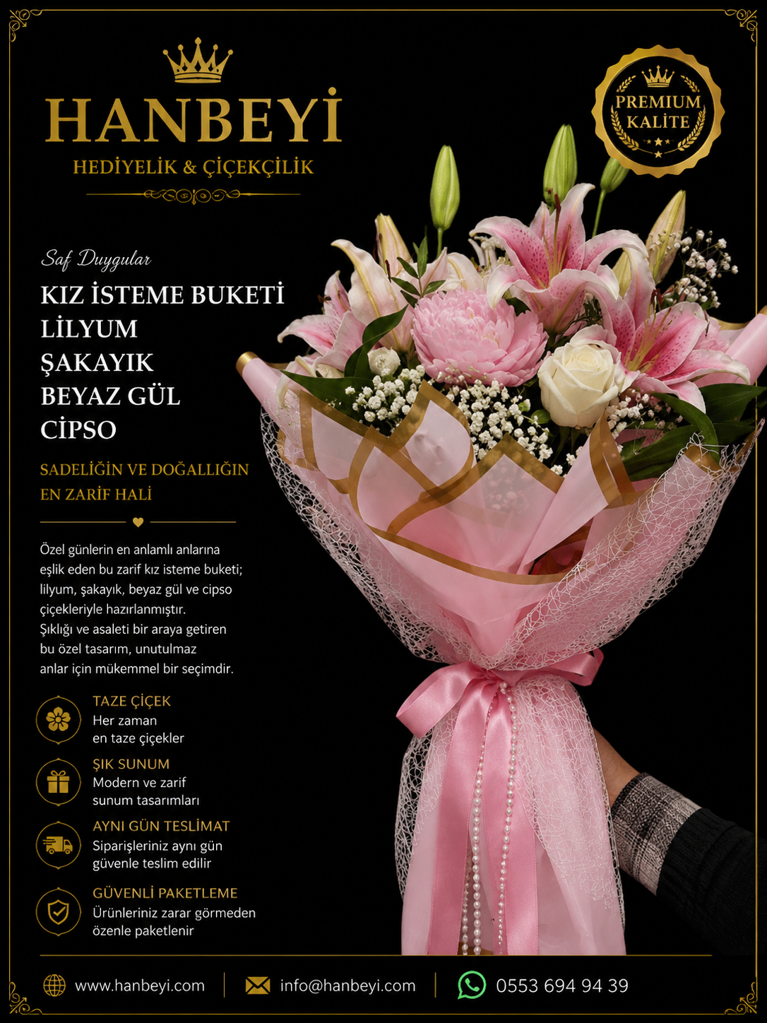 Lilyum Şakayık Beyaz Gül Kız İsteme Buketi ÇİÇEK ÇEŞİTLERİ