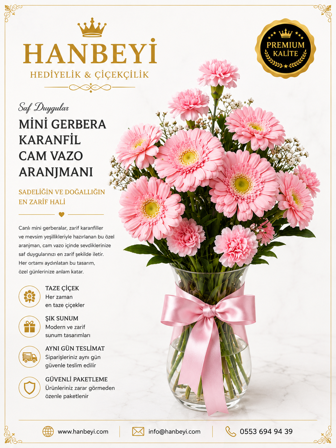 Mini Gerbera Karanfil Cam Vazo Aranjmanı Avcılar Çiçekçi