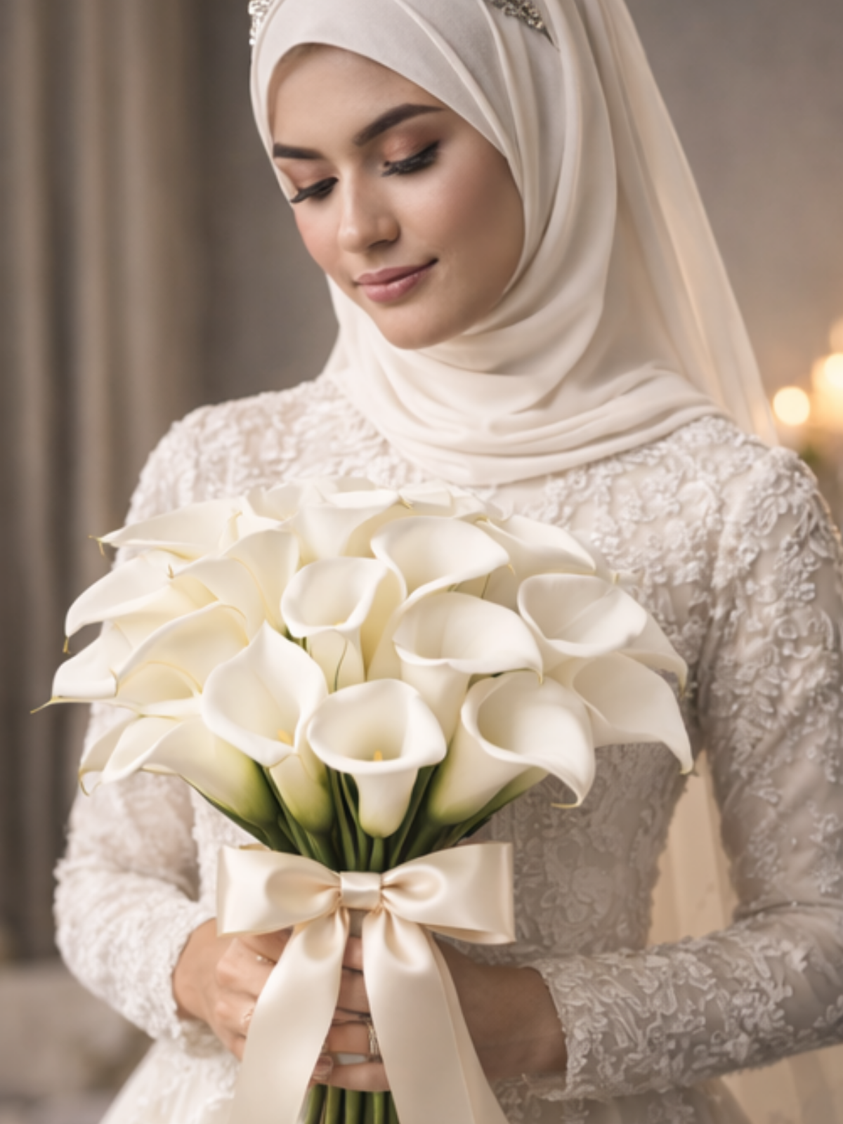 Minimal Royal Beyaz Gala Gelin El Buketi – Premium Calla Lily | Hanbeyi Gelin El Buketi