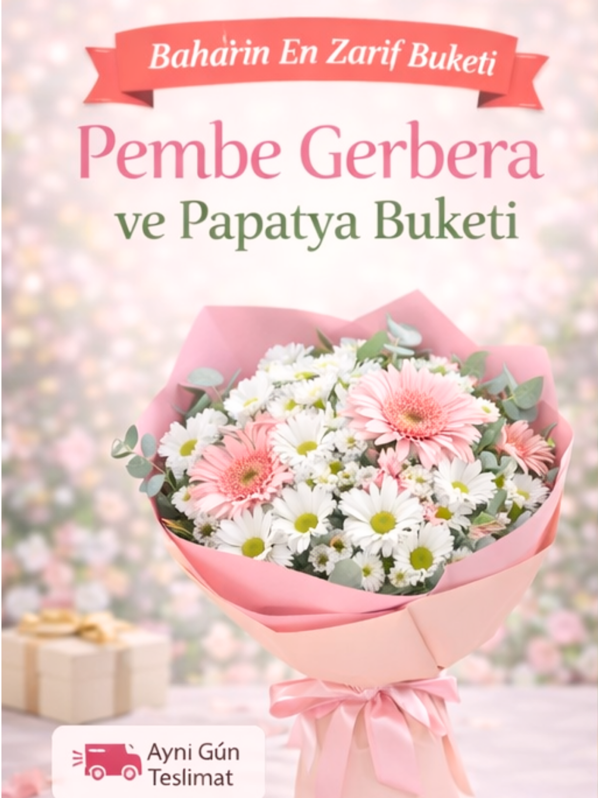 Pembe Gerbera ve Papatya Buketi – Baharın En Zarif Çiçek Tasarımı | Hanbeyi KIZ İSTEME BUKETİ
