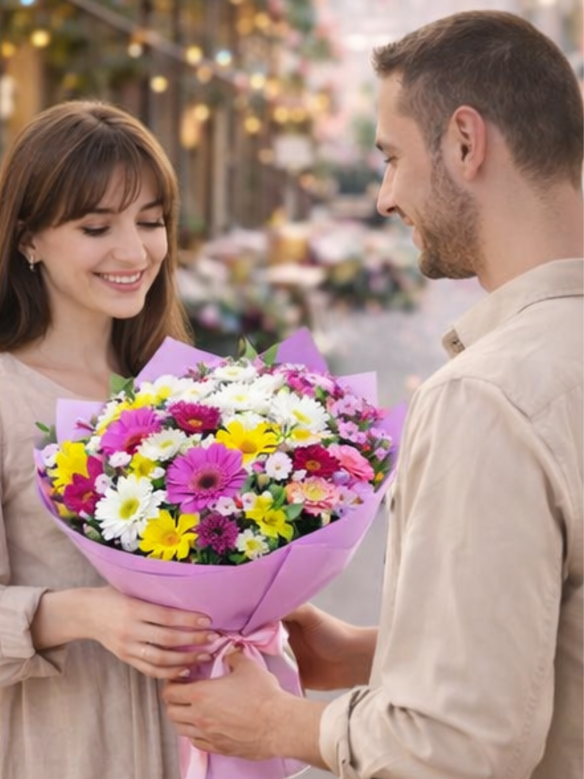Renkli Gerbera ve Papatya Buketi –  Bahar Çiçekleri | Hanbeyi KIZ İSTEME BUKETİ