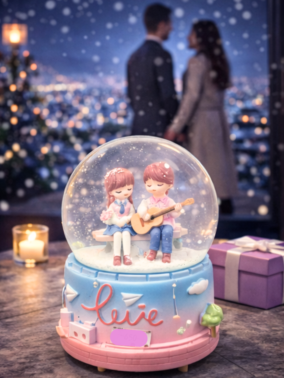 Romantik Aşk Kar Küresi – Sevgili Çifti Love Temalı Müzikli Işıklı Kar Küresi DOĞUM GÜNÜ HEDİYESİ