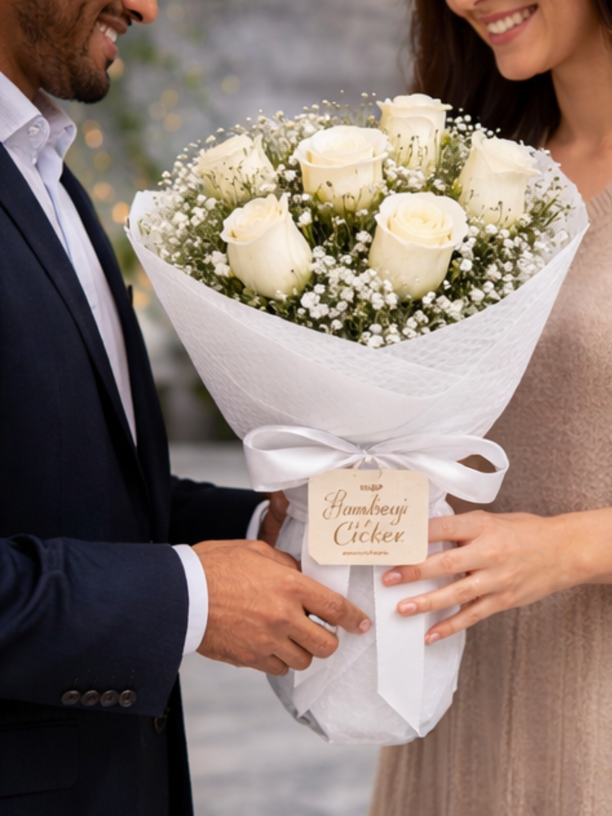 Saf Sevginin Simgesi 7 Beyaz Gül Buketi – Premium Tasarım | Hanbeyi KIZ İSTEME BUKETİ