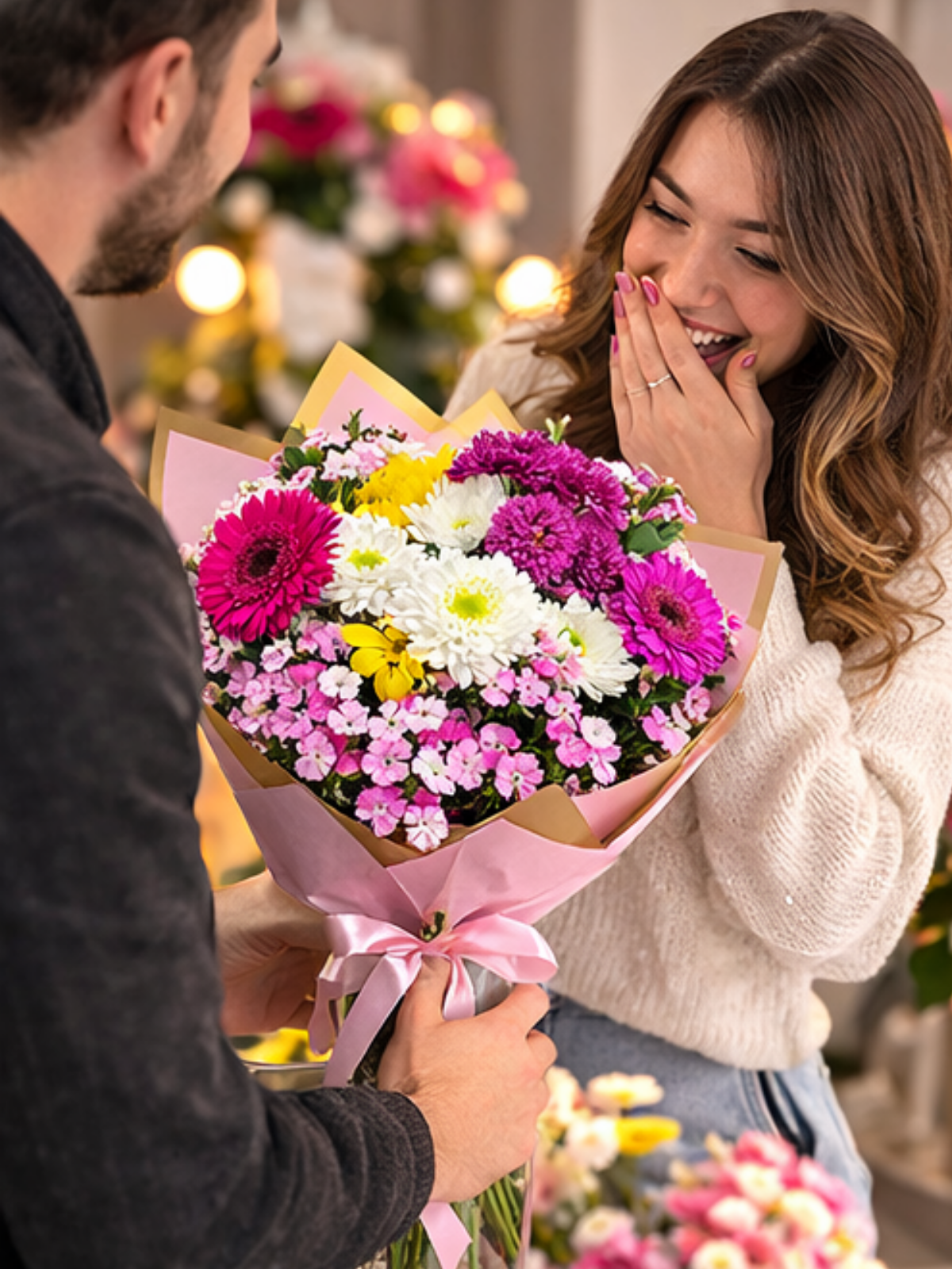 Sevgiliye Romantik Gerbera & Papatya Buketi – Renkli Çiçek Tasarımı | Hanbeyi KIZ İSTEME BUKETİ