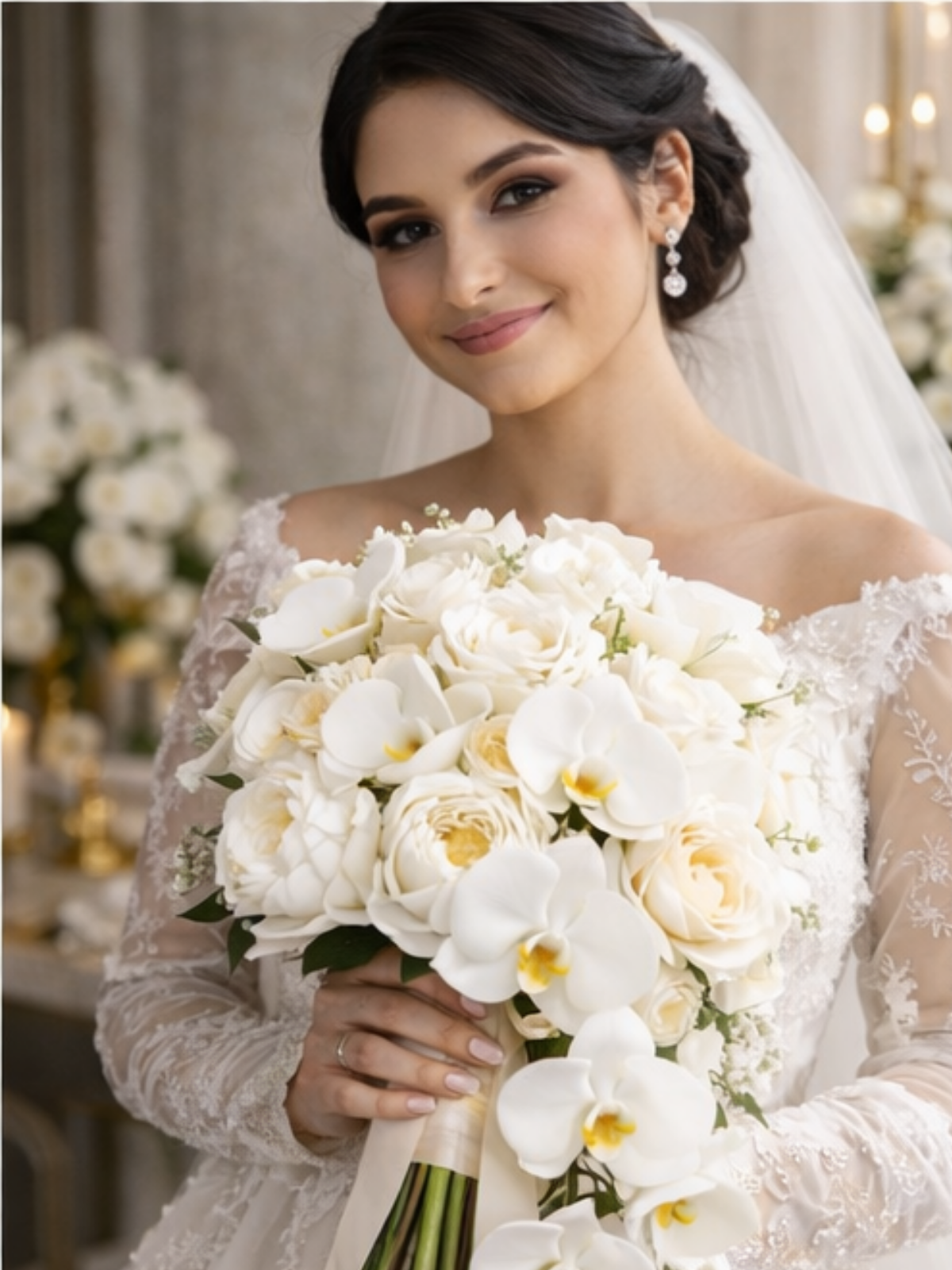 VIP Cascading Orkide & Gül Gelin El Buketi – Ultra Luxury Kaskad Model | Hanbeyi Gelin El Buketi