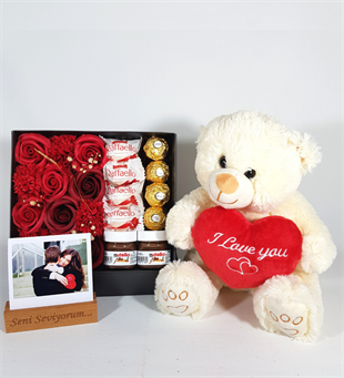 Sevgiliye Hediye I Love You Ayıcık Kişiye Özel Fotoğraflı Ferrero Çikolata Hediye Seti Hediye Setleri
