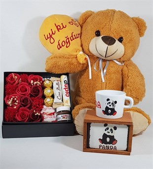 Doğum Günü Hediyesi Gül Kutusu Ferrero Çikolata İyiki Doğdun Ayıcık Kutulu Kupa HEDİYE