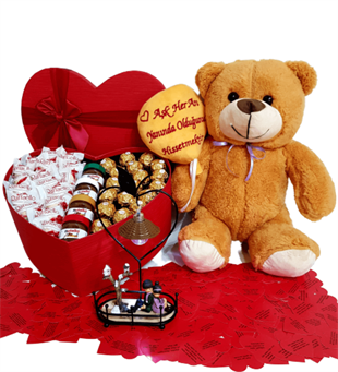 Sevgiliye Hediye Kalp Kutu Karışık Çikolata Aşık Ayıcık Sevgili Masa Lambası HEDİYE