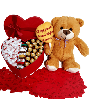 Sevgiliye Hediye Kalp Kutu Karışık Çikolata I Love You Mesaj Ayıcık Sevgi Sözler HEDİYE