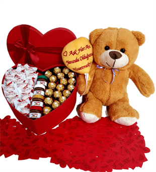 Sevgiliye Hediye Kalp Kutu Karışık Çikolata I Love You Mesaj Ayıcık Sevgi Sözler HEDİYE